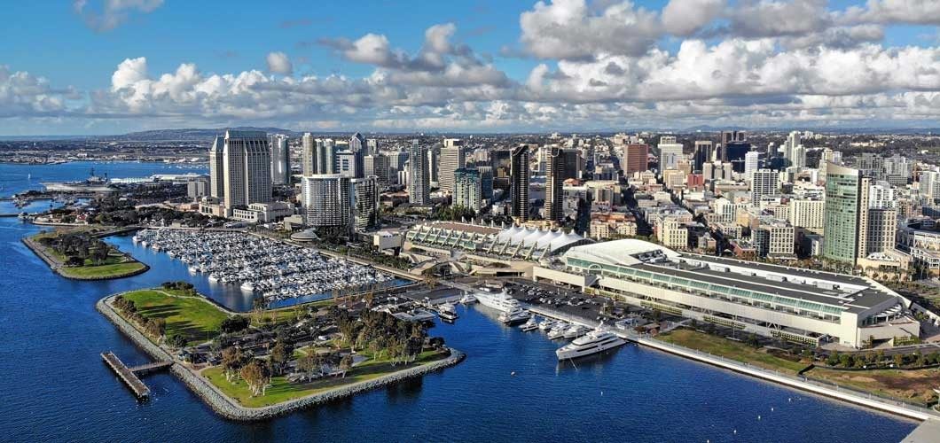 Aerial photo of the San Diego, CA waterfront. 