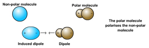 Diagram of dipole-induced dipole intermolecular forces of attraction