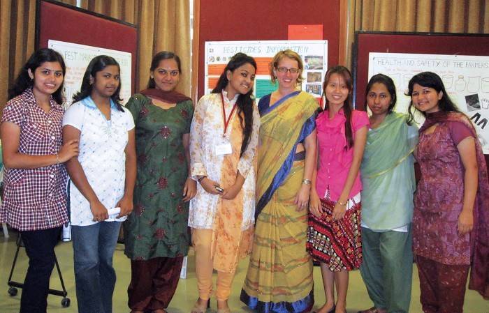Photo of Amber Wise with students in Bangladesh, India
