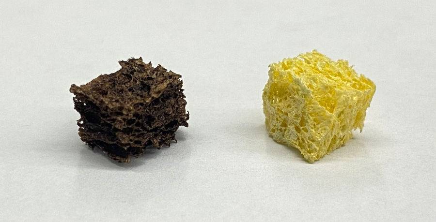 two sponges made of iron and carbon